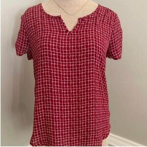 mine Red Window-pane Pattern Blouse Size Small